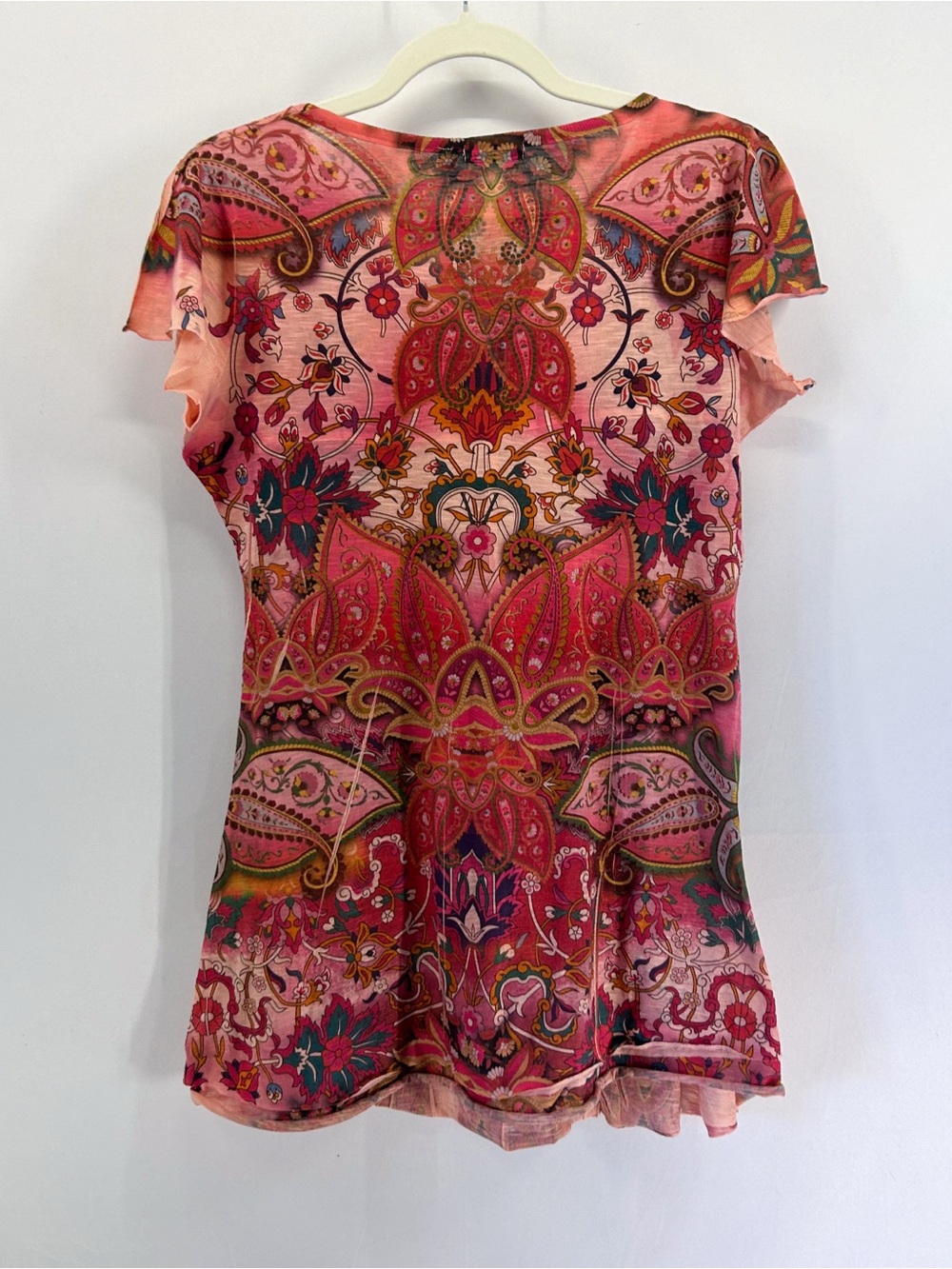 Apt. 9 Pink Paisley Floral V-Neck Short Sleeve Top Medium Y2K Style Boho Fairy - Picture 6 of 8
